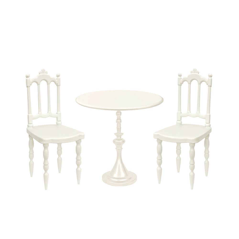 Off-white 1:6 scale vintage coffee chair and table variants for dollhouse cafe scenes