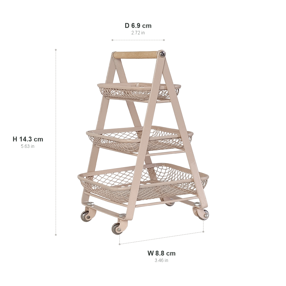 1:6 metal and wood dollhouse triple trolley size 8.8 x 6.9 x 14.3 cm (3.46 x 2.72 x 5.63 in)