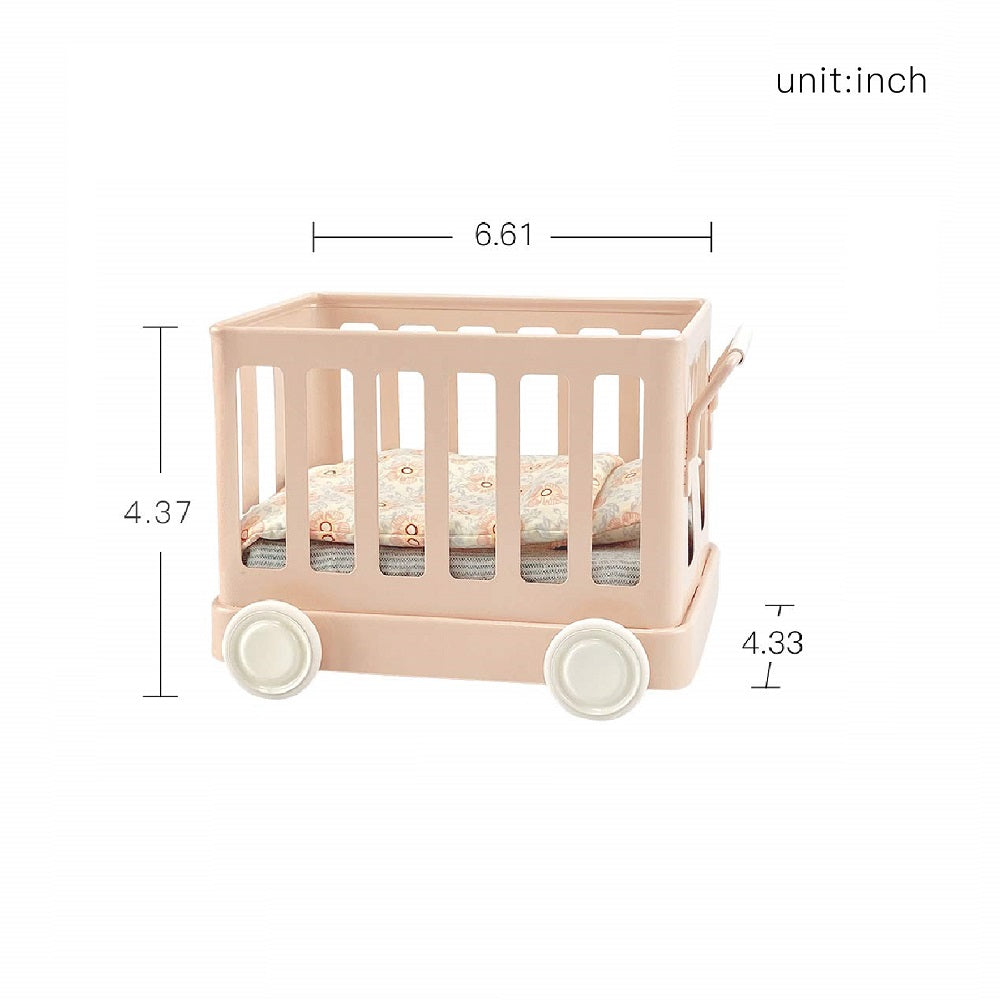 Baby Cot Dollhouse-Pink 1/6 Scale for 1/12 Dolls Dollhouse Miniature