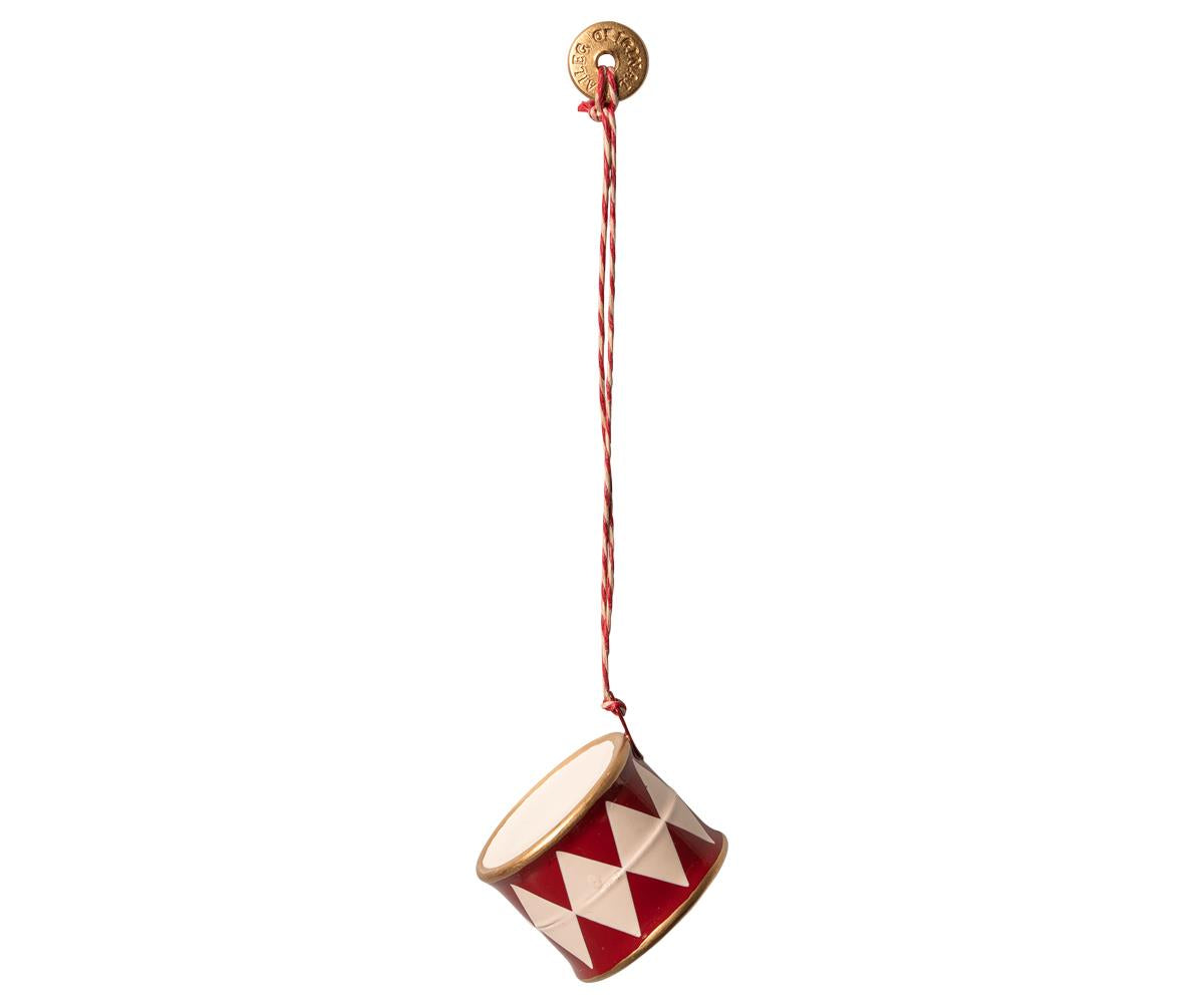 크리스마스 장식품 - 3D 양면 금속 빨간색과 흰색 드럼 펜던트 장식 