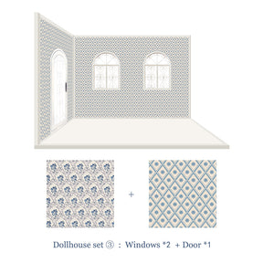 Dollhouse Set #3 - Two Walls Opening Face Right -Double Sides Wallpapers- 1/6 sacle