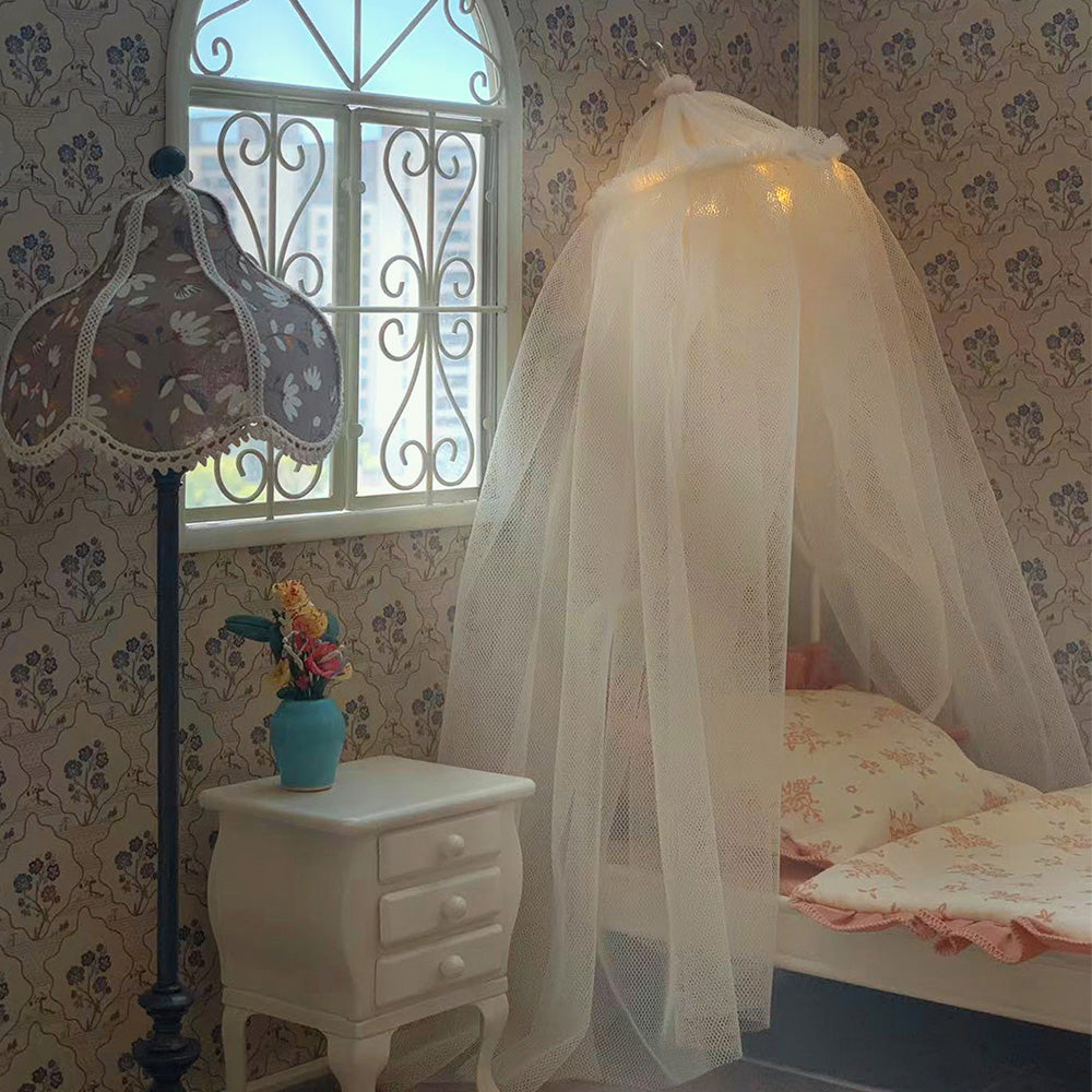 Bed Canopy Dollhouse -LED Princess Round Dome Mint Green Bed Curtain