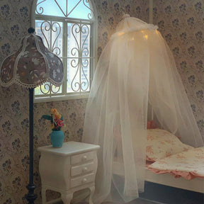 Bed Canopy Dollhouse -LED Princess Round Dome Light Brown Bed Curtain
