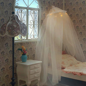 Bed Canopy Dollhouse -LED Princess Round Dome Pink Bed Curtain