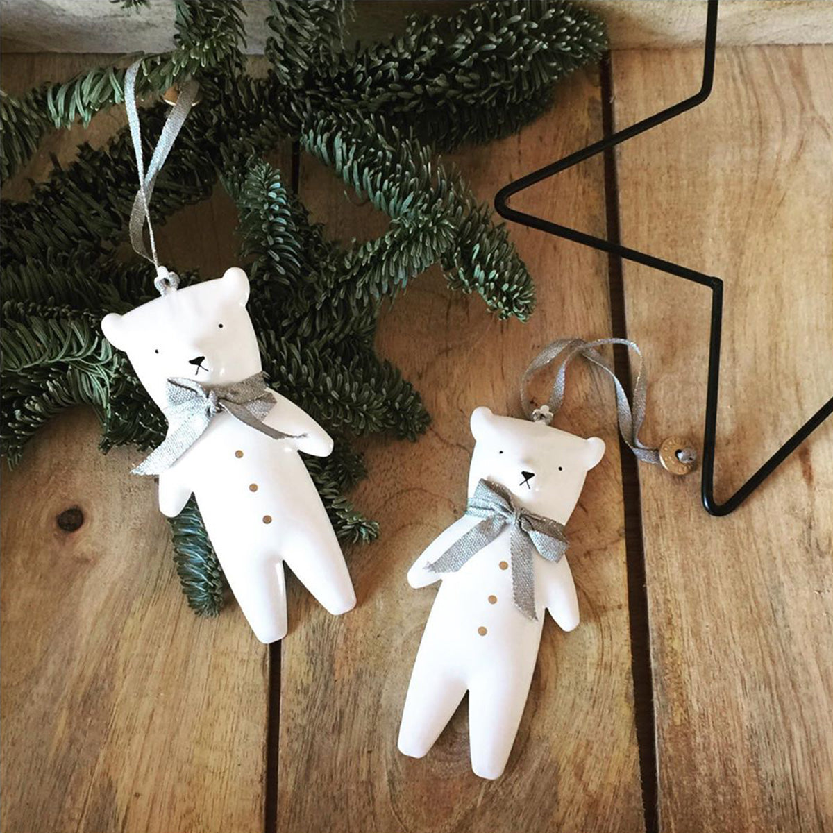 Christmas Ornaments-Double Sided Metal White Bear, Animal Pendant Hanging Decoration