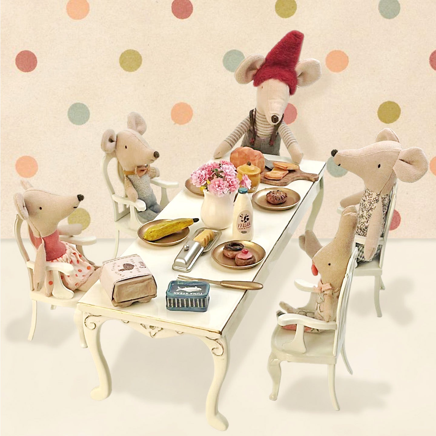 1:12 Retro Long Table & Princess Chairs | Aizulhomey- 1:6 & 1:12