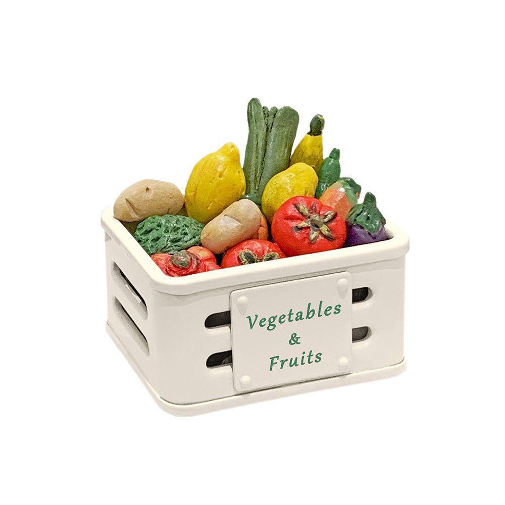 Vegetables & Fruits Set with Metal Crate, 1:6 & 1:12 Scale (14-Piece)
