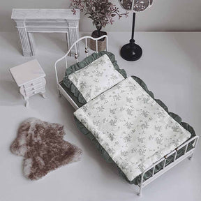 빈티지 침대 인형의 집 - 녹색 1/6 스케일 인형의 집 미니어처