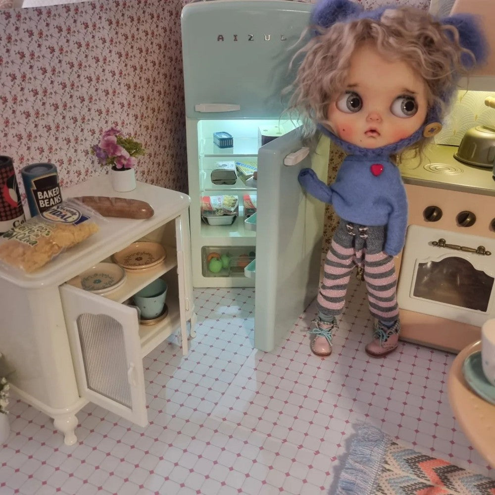 Refrigerator Dollhouse - Green&White 1/6 Scale Dollhouse Miniature