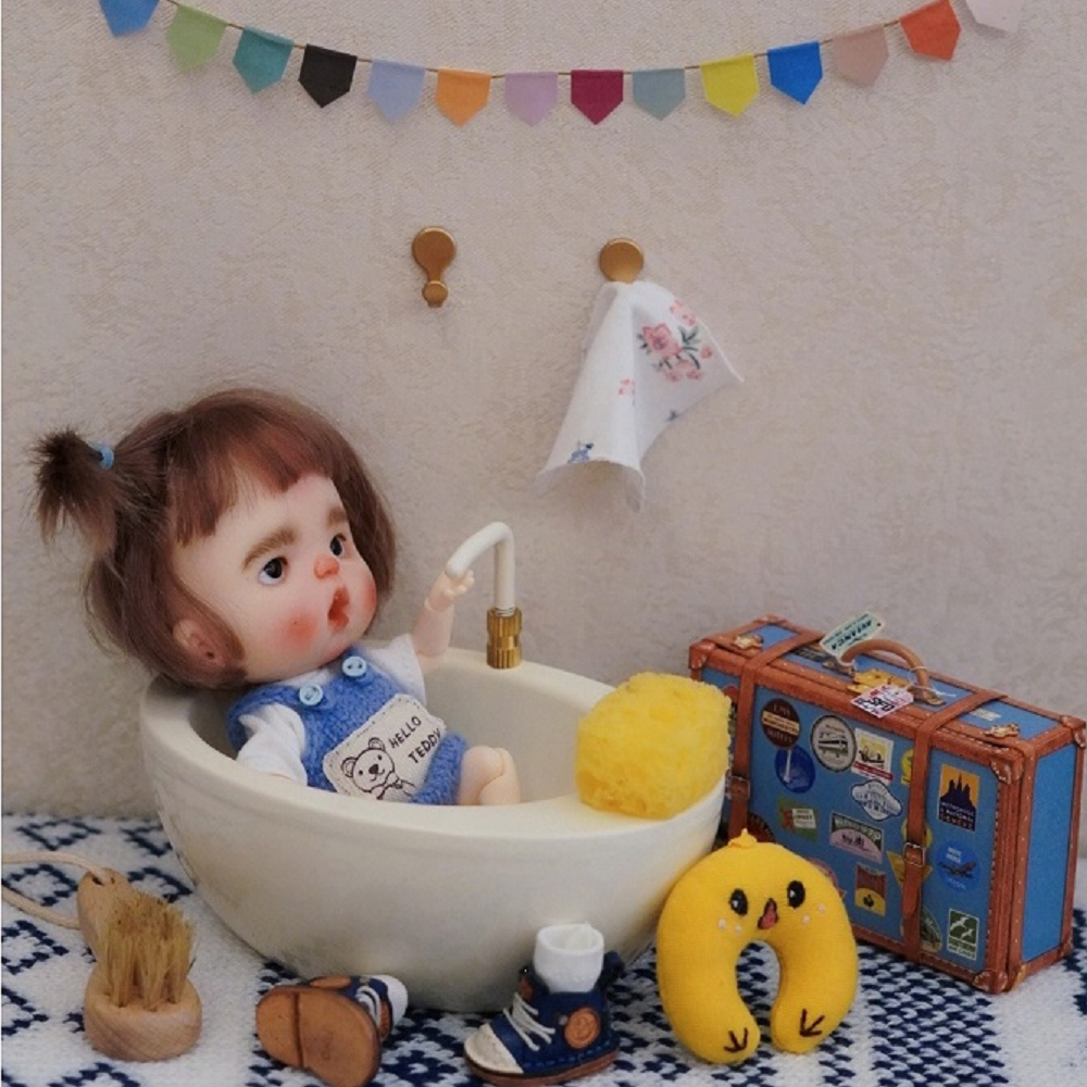 Bathtub and Shower Room Dollhouse - White Water Tap 1/12 Scale Dollhouse Miniature