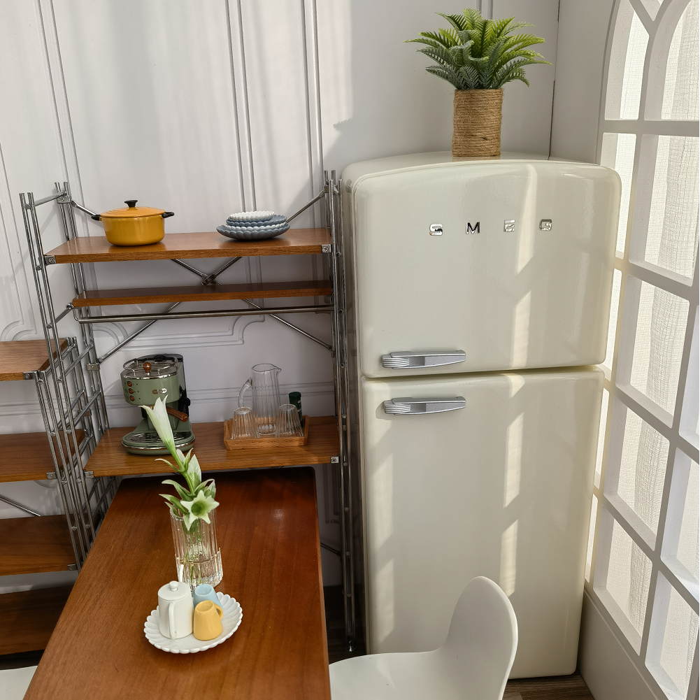 냉장고 인형의 집 - 오프 화이트 1/6 스케일 인형의 집 미니어처